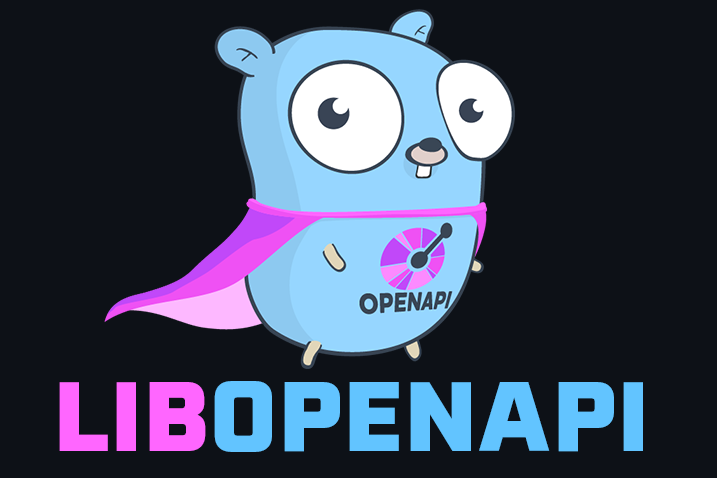 golang gopher wearing a pink super hero cape with the word libopenapi printed on the stomach and underneath