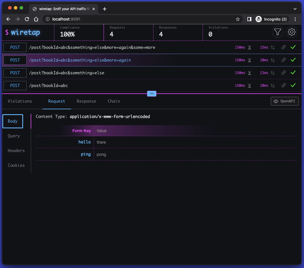 Screenshot of monitor UI with the API explorer highlighted